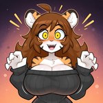 blush breasts claws cleavage clothed clothing female frosting.ai hair sunset surprise sweater teeth topwear yandere renz felid mammal pantherine tiger invalid_tag hi_res
