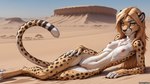 anthro blonde_hair breasts desert female fur hair hand_on_hip long_hair looking_at_viewer lying lying_on_side nipples nude on_side sand seductive small_breasts smile solo ivorymane cheetah felid feline mammal hi_res watermark