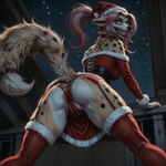 anthro anus bottomwear butt christmas_clothing christmas_headwear clothing collar corset crazy_eyes crazy_smile female genitals hair hat headgear headwear hyenaquinn legwear lingerie panties pigtails pink_hair presenting presenting_hindquarters pubic_stubble pussy santa_hat skirt solo thigh_highs topwear underwear bilgerat_(director) harley_quinn hyaenid mammal tail hi_res