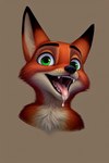 anthro bodily_fluids disney fur green_eyes looking_at_viewer male mouth_shot open_mouth presenting saliva simple_background smile smiling_at_viewer solo teeth zootopia angry_puppy nick_wilde canid canine canis fox mammal