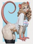 anthro bangs bent_over bulge butt clothing eyewear glasses gynomorph hair intersex leaning leaning_forward legwear lgbt_pride messy_hair panties pinup pose rat_ears rat_tail shirt simple_background smile solo teeth thigh_highs topwear underwear wavy_hair wearing_glasses whiskers not_a_real_wolf mammal murid murine rat rodent hi_res portrait three-quarter_portrait