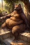 anthro bathing belly big_belly breasts female ffox475 gulonine hi_res mammal marten mustelid musteline nude obese overweight sitting small_breasts thick_thighs