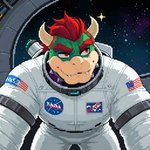 anthro hair horn male nintendo red_eyes red_hair smile solo space spacecraft_interior spacesuit star teeth unknown_director super_mario_bros bowser koopa scalie digital_media_(artwork) pixel_(artwork)