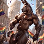 1:1 abs alternate_version_at_source anthro asinus balls big_balls big_penis body_hair city colorful crowd detailed detailed_background detailed_fur donkey equid equine flaccid foreskin fur genitals glans group hair happy_trail hi_res horse humanoid_genitalia humanoid_penis light lighting long_ears male male/male mammal muscular muscular_anthro muscular_male navel nipples notte nude outdoors outside partially_retracted_foreskin pecs penis portrait pride_color_flag pubes public public_nudity rainbow_pride_colors realistic shaded smile soft_shading solo three-quarter_portrait urban_background warm_colors