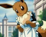 anthro blurred_background brown_body brown_eyes brown_fur brown_sclera clothed clothing confusion female fluffy fluffy_tail fur maid_uniform mansion neck_tuft noobai_(model) open_mouth solo standing tuft uniform terrafox eevee eeveelution generation_1_pokemon pokemon_(species) tail