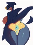 anthro anus big_breasts breasts butt dragon female garchomp gemkin generation_4_pokemon genitals looking_back pokemon_(species) pussy rear_view scalie simple_background solo white_background