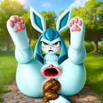 angry anus bodily_fluids eeveelution feces female feral front_view frown gaping gaping_pussy generation_4_pokemon genitals glaceon legs_up pawpads pokemon_(species) pussy scat scowl solo tears unknown_director