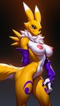 anthro black_sclera blue_eyes breasts female solo tail tattoo meltygarnet digimon_(species) renamon absurd_res hi_res
