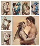 absurd_res anthro blue_body blue_scales bodily_fluids breasts butt claws duo embrace featureless_breasts female fin finger_claws green_body green_scales head_fin hi_res hugging human human_on_anthro iksar interspecies kissing lizard male male/female mammal multiple_images nude reptile romantic romantic_couple saliva scales scalie side_boob simple_background size_difference terraraptor tongue white_body white_scales