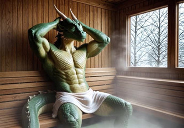 anthro armpit_showing bulge clothed clothing dragon_tail eyes_closed hands_behind_head inside male muscular muscular_male mythology partially_clothed raised_arms relaxed relaxing sauna sitting sitting_on_bench solo steam tail towel towel_only window floofywoofy dragon mythological_creature mythological_scalie reptile scalie animated webm