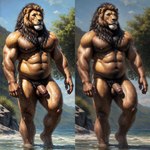 animated anthro balls body_hair felid fur genitals joachim58 lion male mammal muscular nipples nude pantherine penis presenting seaside seductive solo