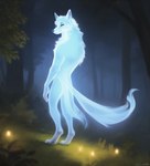 anthro arthropod beetle blue_body canid canine canis domestic_dog elateroid firefly forest ghost glowing grass icefoxai insect male mammal night plant solo spirit tree