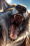 anthro black_body black_fur blue_sky bodily_fluids brown_body brown_fur dripping fur green_eyes male mouth_shot open_mouth oral_vore saliva saliva_drip saliva_string sky solo vore white_body white_fur l649000 canid canine canis mammal wolf attempted_signature hi_res