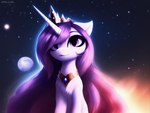 cosmic_background crown director_myrlonel equid equine female feral hair hasbro hi_res horn horse jewelry long_hair mammal my_little_pony planet pony purple_body purple_eyes purple_hair smile solo unicorn unicorn_horn