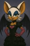 <3 anthro black_clothing black_lipstick blue_eyeshadow breasts clothed clothing corset eyeshadow female gloves hands_on_hips handwear lingerie lipstick looking_at_viewer makeup membrane_(anatomy) mobian pink_clothing pink_gloves pink_handwear smile solo spread_wings topwear white_body wings thaane sonic_the_hedgehog_(series) rouge_the_bat bat chiropteran mammal hi_res portrait three-quarter_portrait