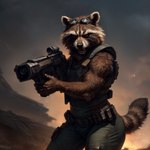 angry anthro clothing detailed detailed_fur eyewear eyewear_on_head fur goggles gun hi_res looking_at_viewer male mammal multicolored_body outdoors procyonid raccoon ranged_weapon rocket_raccoon science_fiction solo taji_(director) weapon