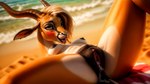 after_sex anthro aroused beach_background blush bodily_fluids cum cum_inside disney female female_anthro genital_fluids solo tongue tongue_out ruski218 zootopia gazelle_(zootopia) antelope bovid mammal hi_res