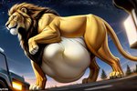 belly big_belly brown_mane car feral forest forest_background fur male mane nature nature_background night_sky oral_vore plant solo tree vehicle vore vore_belly yellow_body yellow_fur l649000 felid lion mammal pantherine attempted_signature