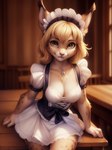 anthro blonde_hair breasts clothing dirndl female fur hair long_hair looking_at_viewer maid_uniform solo solo_focus uniform magacitl felid feline lynx mammal