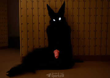 animal_genitalia animal_penis anthro backrooms biped black_body black_fur canine_genitalia canine_penis empty_eyes erection fur genitals glowing glowing_eyes knot looking_at_viewer male nude penis sitting solo text white_eyes sergalbutt canid canine mammal monster shadow_monster signature url