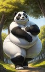 anthro big_butt butt female forest forest_background forest_path giant_panda harrystash mammal morbidly_obese nature nature_background obese overweight overweight_anthro plant smile solo solo_focus thick_thighs tree ursid wide_hips