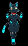 808_(hi-fi_rush) alpha_channel anthro bethesda_softworks black_background black_body blue_highlights collar digital_media_(artwork) domestic_cat felid feline felis female flat_chested gumby hi-fi_rush hi_res highlights_(coloring) machine mammal robot simple_background solo whiskers