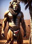 africa animal_genitalia animal_penis anthro black_nipples bottomwear bottomwear_aside clothing clothing_aside erection feline_penis genitals loincloth loincloth_aside looking_at_viewer male muscular navel nipples penis pink_penis solo standing marcus64 felid lion mammal pantherine hi_res