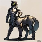 2024 cybernetics grey_body grey_hair hair inner_ear_fluff long_tail machine male metallic_body muscular muscular_male short_hair simple_background solo standing tuft visor direfelis_(director) canid canine canis cyborg mammal protogen robot taur wolf 1:1 hi_res watermark