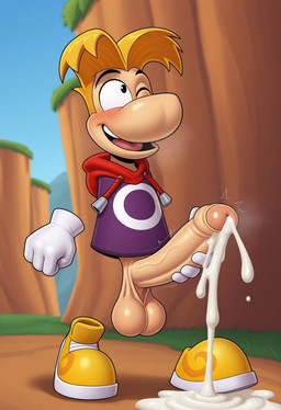 anthro balls big_balls big_penis bodily_fluids clothed clothing cum cumshot disembodied_penis ejaculation erection fist floating_hands footwear foreskin genital_fluids genitals hair hoodie huge_penis humanoid_genitalia humanoid_penis long_foreskin male masturbation mountain mountains not_furry one_eye_closed open_mouth outside partially_retracted_foreskin penile penile_masturbation penis saggy_balls sky smile solo tongue topwear tuft valley vein veiny_penis video_games white_body boxen549 rayman_(series) ubisoft rayman humanoid raypeople_(rayman) digital_media_(artwork)