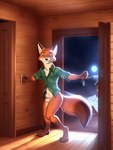 animal_genitalia anthro balls bedroom_eyes bottomless bottomless_male clothed clothing door genitals inside key lipsticking looking_at_viewer male moon narrowed_eyes night night_sky peeking_penis pose seductive sheath smile solo mariejoanadilion zootopia nick_wilde canid canine fox mammal hi_res