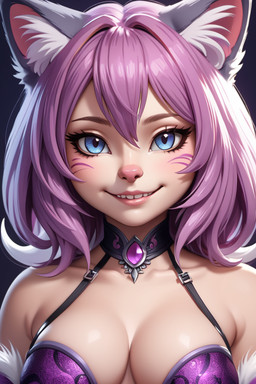 animal_ears bra breasts clothing collar female jewelry looking_at_viewer smile solo underwear denis0k felid feline humanoid mammal portrait