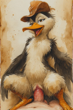 andromorph anthro balls beak bedroom_eyes big_penis clothing cowgirl_position duo erection feathers female female_penetrated first_person_view from_front_position genitals hat headgear headwear human_on_anthro human_penetrating humanoid_genitalia humanoid_penis intersex intersex/male interspecies looking_at_viewer male male/female male_penetrating narrowed_eyes nude on_bottom on_top penetration penile penis presenting pussy seductive sex smile spread_legs spreading tongue tuft vaginal vaginal_penetration vein wings extravirginweaseloil avian bird human humanoid mammal hi_res