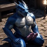 2_penises absurd_res anthro blue_body blue_scales dragon dragonborn_(disambiguation) dungeons_and_dragons genitals hi_res male multi_genitalia multi_penis nipples outside pecs penis public public_nudity pup_tobey scales scalie solo unusual_anatomy unusual_genitalia unusual_penis