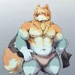 abs anthro blue_body blue_fur blush bulge chest_tuft dog_tail elbow_tuft fur hair hand_on_hip male muscular muscular_anthro muscular_male nipples orange_body orange_fur orange_hair pecs pink_nipples shoulder_tuft solo solo_focus standing tuft malachiteai radley_heeler australian_cattle_dog canid canine canis cattledog domestic_dog herding_dog mammal pastoral_dog