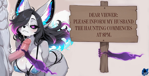 5_fingers abs anthro areola balls bent_over big_breasts big_penis black_hair black_nose black_sclera blue_areola blue_nipples blush bodily_fluids breasts clothed clothing cum cum_drip cum_on_body cum_on_breasts cum_on_face disembodied_hand dripping duo ear_piercing erection eyebrows eyelashes faceless_character faceless_male female female_focus fingers fishnet_clothing foreskin free_use fur genital_fluids genitals glans grey_body grey_fur hair hair_over_eye handjob hanging_breasts holding_object holding_sign humanoid_genitalia humanoid_penis inner_ear_fluff long_hair male male/female markings married_couple married_sex multicolored_body multicolored_hair nails narrowed_eyes nipple_piercing nipples nude one_eye_obstructed panties penile penis piercing pink_eyes precum public_use purple_eyes sex sign simple_background solo_focus tail text thick_thighs tuft two_tone_hair underwear white_body thebigbradwulf brad_wulf_(thebigbradwulf) nyx_(thebigbradwulf) canid canine canis fennec fox mammal spirit true_fox digital_media_(artwork) english_text hi_res