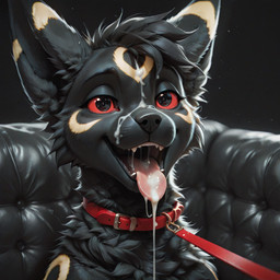 black_background black_body black_eyes black_fur bodily_fluids clothing collar cum cum_in_mouth cum_inside cum_on_body cum_on_face cum_string fangs feral fluffy fur furniture genital_fluids half-closed_eyes leash legwear male narrowed_eyes open_mouth red_eyes red_sclera simple_background sofa solo stockings teeth tongue tongue_out neural_bunny nintendo pokemon eeveelution generation_2_pokemon pokemon_(species) umbreon portrait