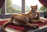 female feral genitals jewellery lying lying_on_side presenting presenting_pussy pussy solo hyperion cougar felid feline mammal