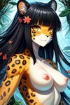 anthro black_hair female hair nude solo felid jaguar mammal pantherine tagme