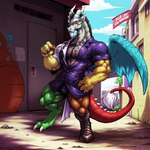 anthro discord_(mlp) horn karoonite male muscular muscular_male outside solo unbuttoned_shirt