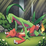 anthro duo female flower from_front_position genitals grass lying male male/female missionary_position moan moaning on_back penetration penis plant pussy sex thrust_lines thrusting vaginal vaginal_penetration waterfall lightning7 nintendo pokemon charmeleon generation_1_pokemon generation_3_pokemon grovyle pokemon_(species) hi_res