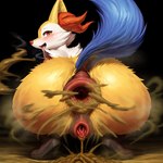 anatomically_correct anatomically_correct_anus anatomically_correct_genitalia anatomically_correct_pussy anthro anus bodily_fluids braixen crouching fart fart_fetish feces female fur gaping gaping_anus gaping_pussy generation_6_pokemon genitals looking_at_viewer pokemon_(species) pussy rear_view saliva scat solo spread_legs spreading steaming_saliva tongue tongue_out