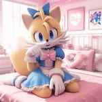 anthro bedroom clothed clothing crossdressing female girly solo miles_prower low_res