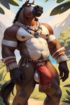 anthro balls bottomwear bulge clothing genital_outline genitals loincloth male native_american nature nature_background outside penis_outline solo tribal sforza equid equine horse mammal absurd_res hi_res