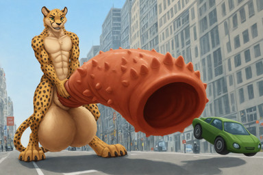 anthro balls big_balls big_penis car city cock_vore gaping gaping_urethra genitals huge_balls huge_penis hyper hyper_balls hyper_genitalia hyper_penis macro male penile penile_spines penis sandy_cheeks_cock_vore_(meme) solo urethra vehicle vore thedavid cheetah felid feline mammal hi_res
