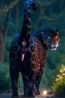 animal_genitalia animal_penis anus balls butt depth_of_field erection feline_balls feline_penis feline_sheath feral flashlight forest genitals jungle looking_at_viewer looking_back looking_back_at_viewer male melanistic night outside penis pink_anus pink_penis plant presenting presenting_anus presenting_balls presenting_hindquarters presenting_penis presenting_sheath raised_tail rear_view sheath shrub solo standing tree vines whiskers yellow_eyes drla felid jaguar mammal pantherine hi_res