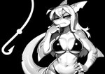 anthro bikini black_and_white breasts clothing female fish frown hair hand_on_face hand_on_hip hi_res long_hair marine meme monochrome narrowed_eyes non-mammal_breasts scowl shark solo swimwear