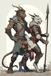 anal anal_penetration anthro armor balls duo genitals horn male male/male melee_weapon penetration penis polearm raised_tail spear weapon hyperion felid feline hybrid mammal hi_res