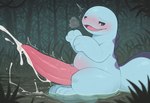 anthro blue_body bodily_fluids cum genital_fluids genitals male open_mouth penis solo twinkaton nintendo pokemon amphibian generation_2_pokemon pokemon_(species) quagsire