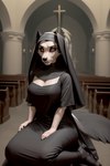 anthro breasts canid canid_demon canine church cleavage clothed clothing demon female hellhound hi_res looking_at_viewer loona_(helluva_boss) mammal nun nun_habit nun_outfit seductive solo