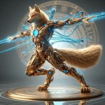 anthro bing_image_creator celestial_body cybernetic_limb cybernetics dall-e_3 detailed_background evolution_(transformation) gold_(metal) halo machine male photorealistic red_eyes science_fiction solo transformation goldanthrowolf trigem canid canine canis cyborg luphra'nite mammal wolf